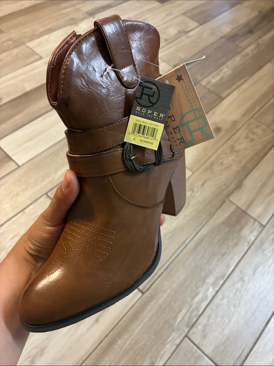 Roper Shoes - Roper Women's Chestnut Brown Western Strap Block Heel Boot